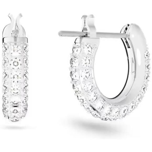 Crystal mini hoop earrings white pavé sparkle rhodium plated small hoops - Picture 2 of 6